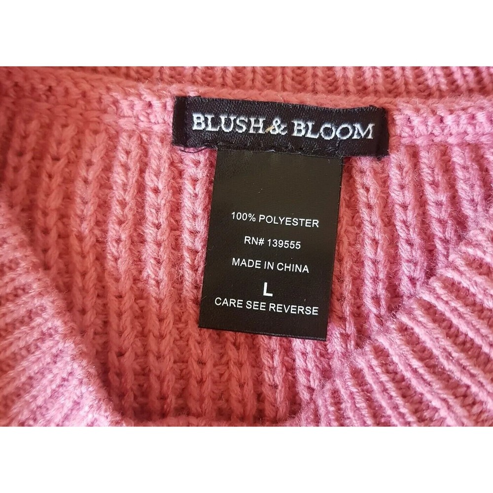 Blush & Bloom Womens Sweater Pink Sz Large Ribbed Oversized Honeycomb Side Tied - Picture 8 of 12